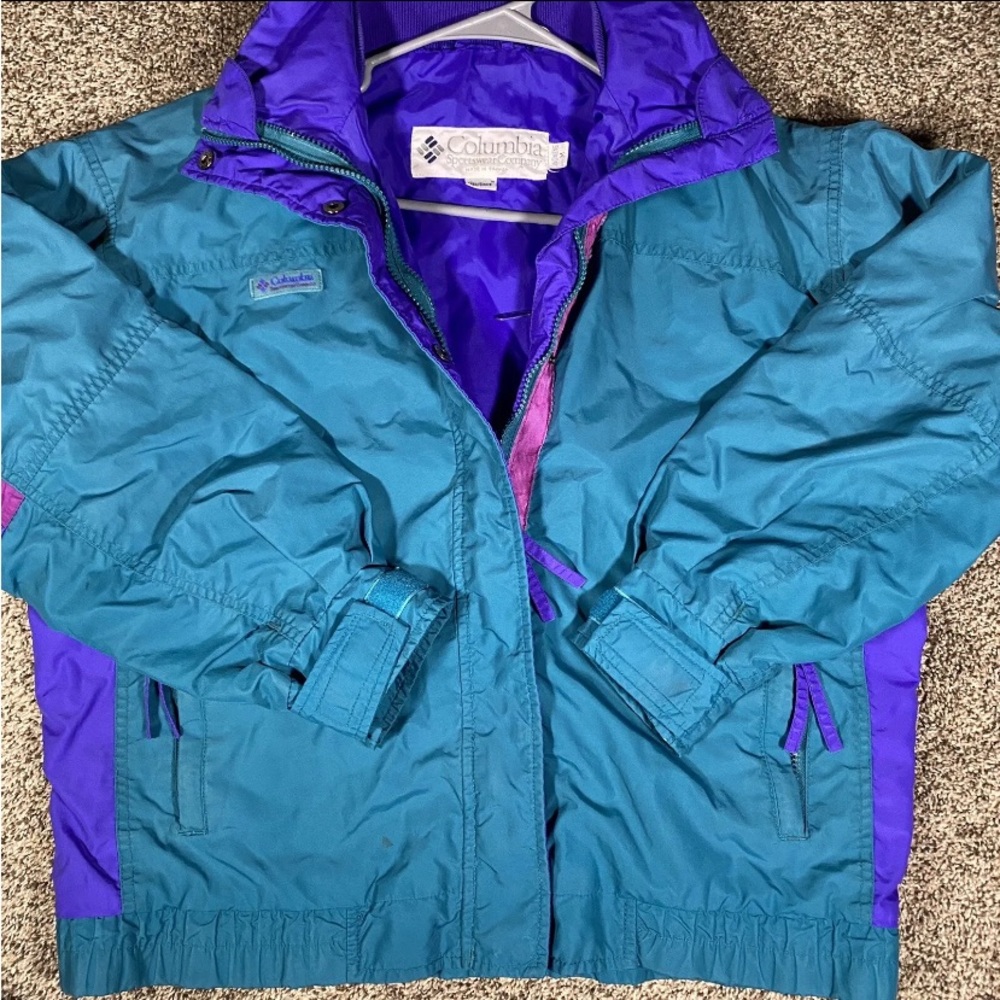 Columbia Full Zip Bugaboo 90s Retro Vintage Coat Jacket Womens M Colorblock Teal